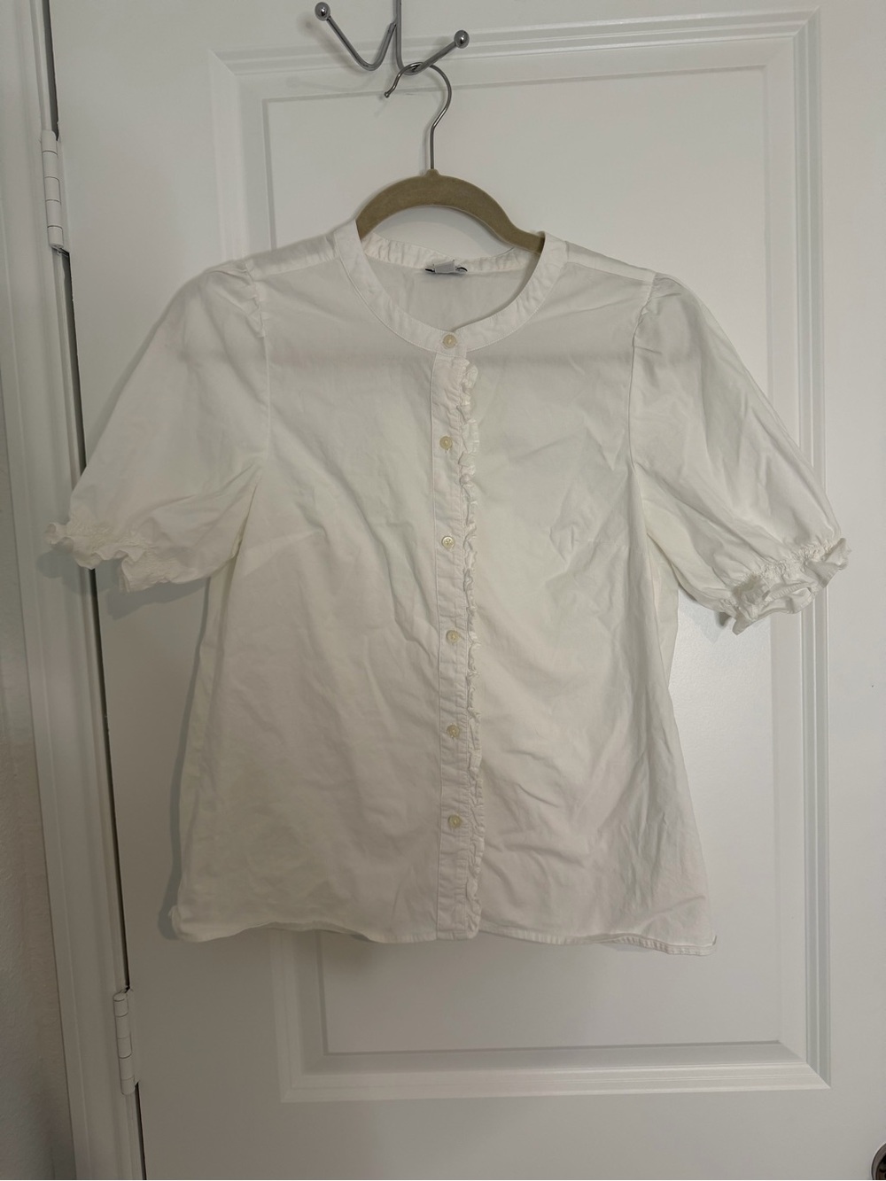 J. Crew White Ruffle-Trim Button Down Blouse